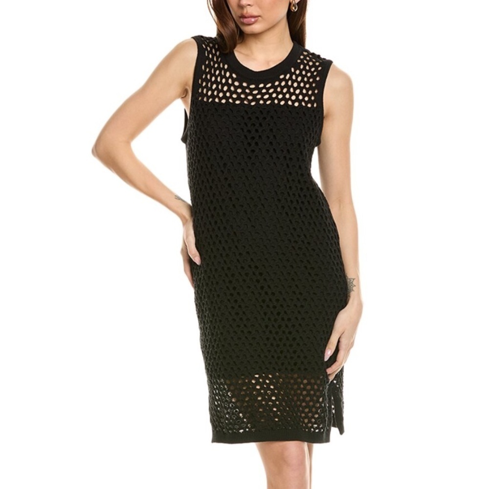 Lna Clothing Black boho Crochet Knit Beach Summer Coverup Dress Size Large